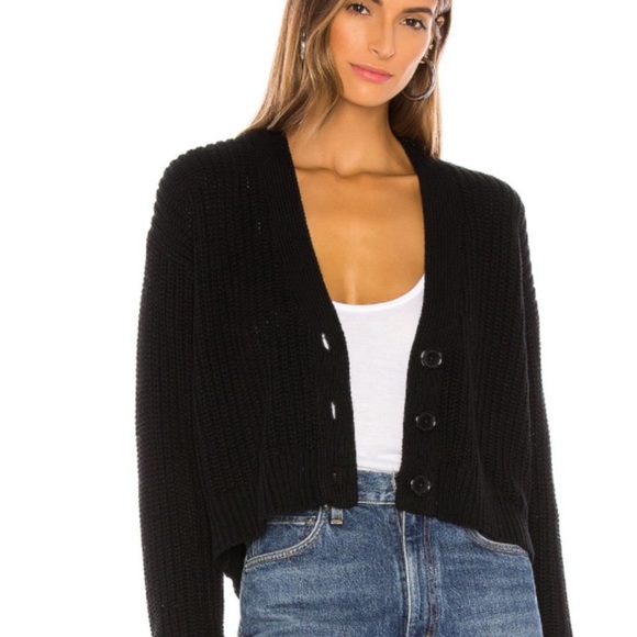 27 MILES MALIBU x REVOLVE Madison Chunky Cropped Knit Cardigan, Black Size Small - Picture 2 of 10